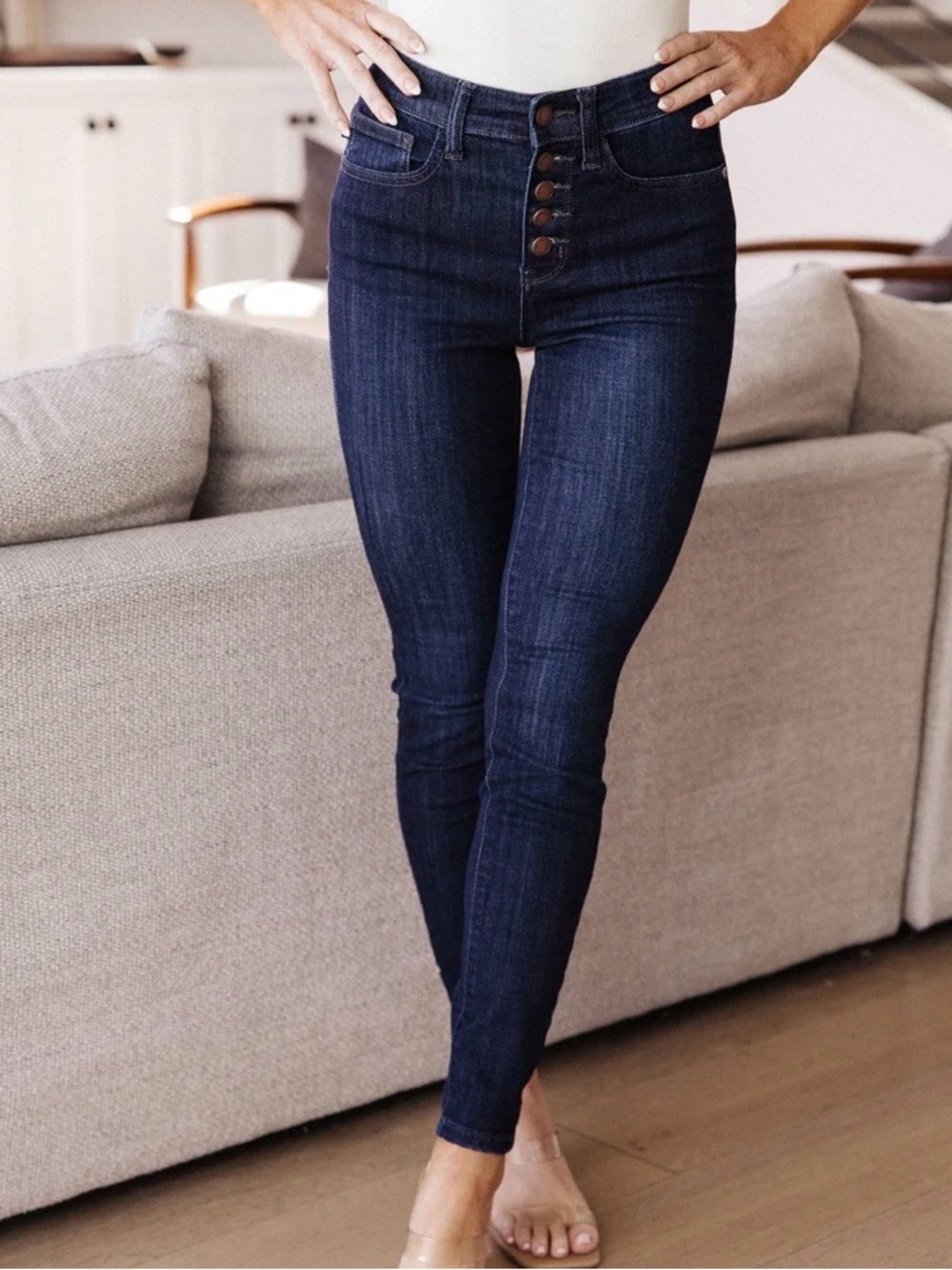 Judy Blue Indigo High-Rise Skinny Jeans with Button Fly